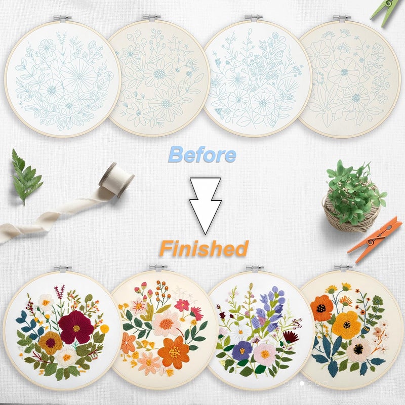 Bonroy Embroidery Kit for Beginners with Instructions,Cross Stitch Kits for Adults with Pattern,Needlepoint Kits for Adult Include Embroidery Cloth Hoops Needles Threads (flowers2) - Image 4